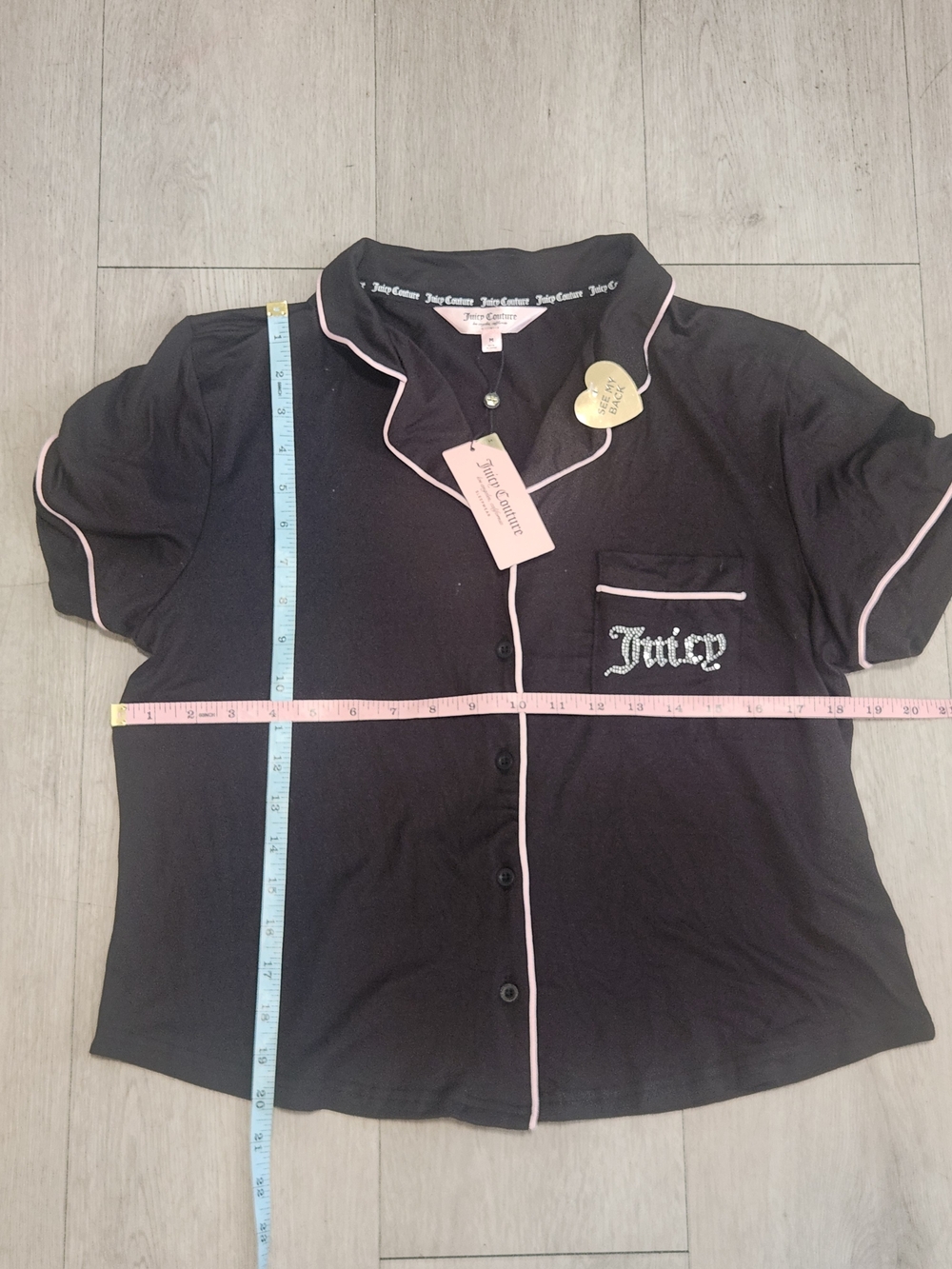 NWT Juicy Couture Black & Pink Rhinestone Crown Pajama Set M - Picture 3 of 9
